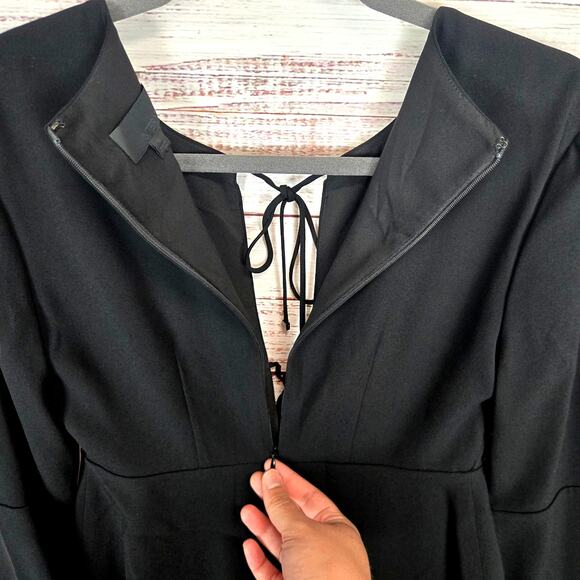 Intermix Black Whimsigoth Flare Sleeve Top S Plunge Neck Witchy Ethereal Neutral - Picture 3 of 9